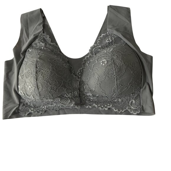 Lace Wireless Bra Gray Size L With Adjustable Back Closure - Picture 7 of 8